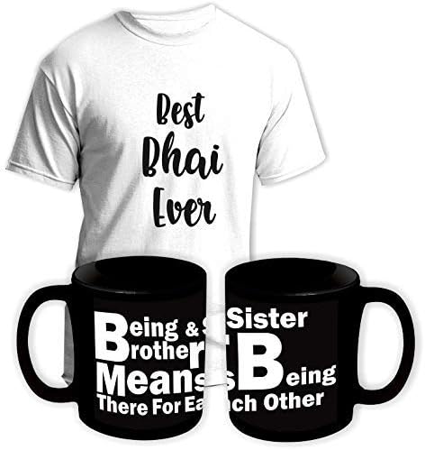 Ezellohub Combo Gift for Brother Printed Tshirt with Coffee Mug (Best Bhai Ever)
