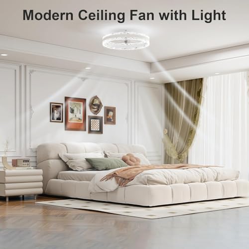 VOLISUN Ceiling Fans with Lights and Remote, 50cm Modern Smart LED Ceiling Fan Light, 6 Speeds and 3000K-6500K Dimmable Quiet Fan Ceiling Lights for Bedroom Living Room Dining Room (White)
