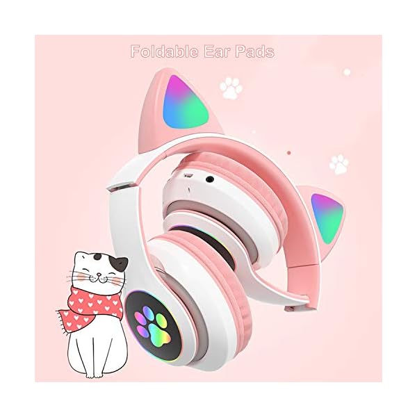 HuPop-Kids-Headphone-Cat-Ear-Headphone-Foldable-Bluetooth-Flashing-LED-Light-Up-Wireless-Over-Ear-Headset-with-Microphone-Compatible-with-iPhoneSmartphoneiPadTablet-Pink HuPop Kids Headphone - Cat Ear Headphone Foldable Bluetooth Flashing LED Light Up Wireless Over Ear Headset with…