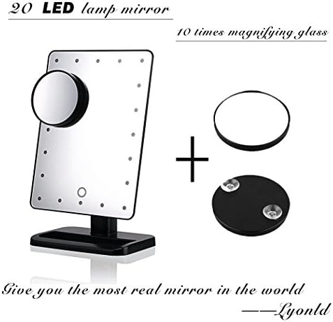 Lyonld 8-Inch by 11-Inch Rectangular Touch Screen 20 LED Light Vanity Mirror with 10x Magnification Spot Mirror- Black