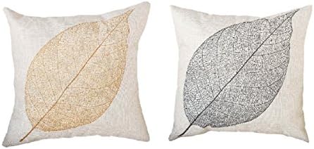 LGNL 2PCS Cotton Linen Square Decorative Throw Pillow Case Cushion Cover 18" x 18" (Leaf)