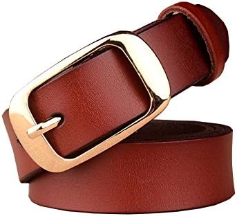 Women Fashion Leather Alloy Button Belts for Jeans/Pants/Dresses（Length:41-45inch (Style 1-Red brown&amp; Gold)