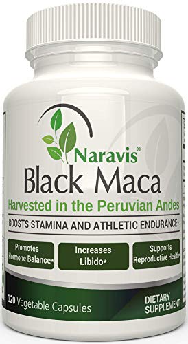 Naravis Gelatinized Black Maca Root - 1000mg Serving - 120 Veggie Capsules - Pure Organic Lepidium Meyenii from Peru - Supports Reproductive Health - Non-GMO Vegan and Gluten Free Supplement