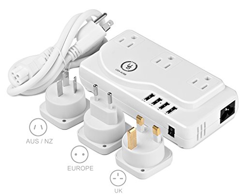 Yubi Power voltage Converter 220V to 110V (500w) rated with 4 USB Charging Port (6200mA) All in One Universal Worldwide Travel Charger AC Power + AU UK US EU Plug Adapters with a traveling pouch.