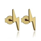 24k Gold Plated Brass Lightning Bolt Stud Earrings
