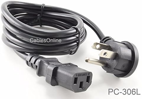CablesOnline, 6ft Flat Plug AC Power Cord, Flat Right-Angle NEMA 5-15P to IEC C13, 18 AWG, PC-306L