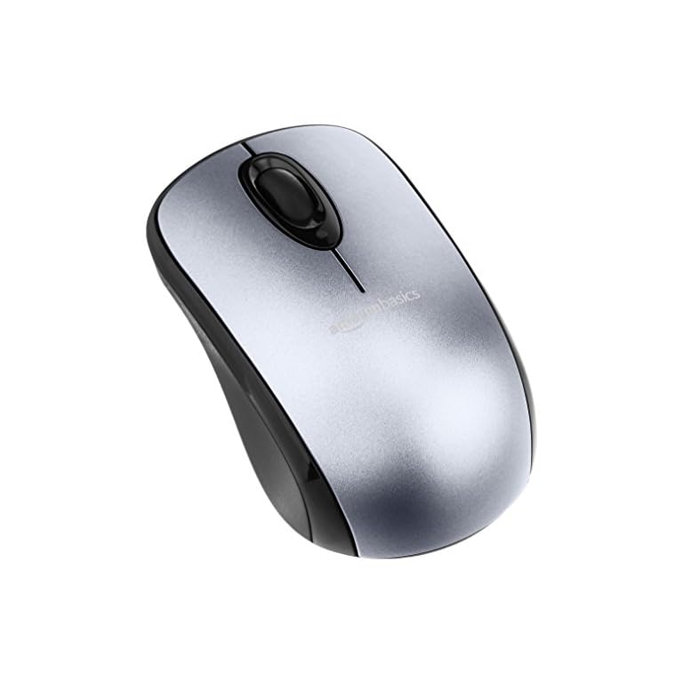 Amazon Basics Wireless Computer Mouse with USB Nano Receiver – Silver