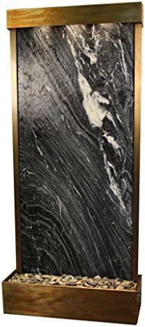 Tranquil River Floor Water Feature with Rustic Copper Trim, Flush Mounted in Base (Black Spider Marble)