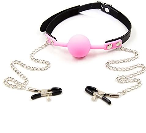 Female Training Supplies, Mouth Ball Plug with Chain Chest Clip Fun Toys (粉色)