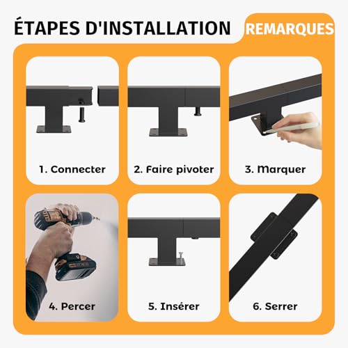 ONLT 420cm Stair Handrail Stair Ramp Black Matte Non-slip Industrial Wrought Iron Water Pipe Handrail Against Wall for Elderly Loft Corridor