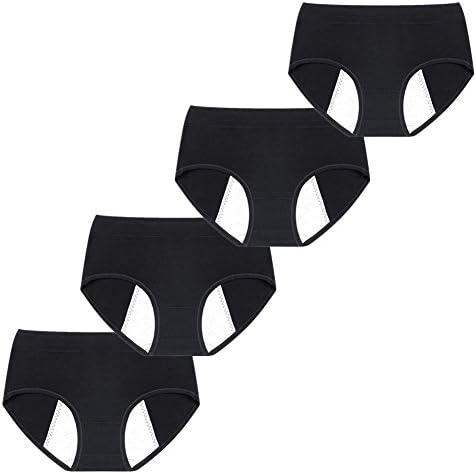VictorySweety Big Girl's Organic Cotton Period Menstrual Sanitary Protective Panties Underwear Briefs 4 Pieces Size L Black