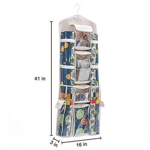 MaidMAX Double Sided Hanging Gift Wrap Organizer, Wrapping Paper Storage Containers Bags for 40-Inch Gift Wrap Rolls, Gift Bags, Ribbons, Bows, 10 Pockets