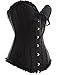 SHAPERX Women's Sexy Lace up Back Satin Overbust Corset Waist Cincher Corset Bustier Top Lingerie Dress Costume With G-string Black, SZ1070-Black-XXL
