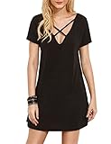 Haola Women's Cross Front Deep V Neck Mini Dress Short Sleeve Casual T-Shirt Dress