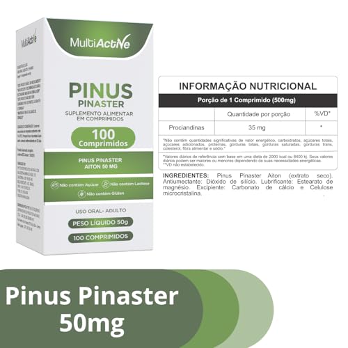Pinus Pinaster Aiton 50mg 100 Comprimidos Multiactive Extrato Seco Casca Pinheiro Marítimo OPC Antioxidante Circulação Sanguínea Melasma Saúde Vascular Anti-Aging Natural Procianidinas