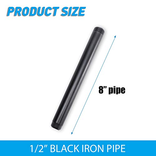 1/2" x 8" Black Painted Iron Pipe, Home TZH 10 Pack Black Paint Finish