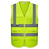Safety Vest | 5 Pockets | High Visibility Reflective Strips | Color Neon Yellow (XL)