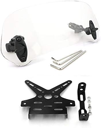 QQJK Motorcycle CNC Aluminum Alloy License Plate Holder and Windshield Accessory Set Universal