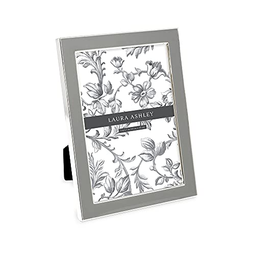 Laura Ashley 5x7 Gray Enamel Picture Frame, Silver Metal Edge with Easel, for Countertop, Counterspace, Tabletop Display, Bookshelf, Desk, Wall Decor, Photo Gallery (5x7, Gray W/Silver)