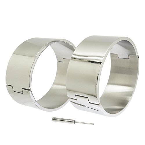 ACECHANNEL Polished Shining Stainless Steel Oval Shape Wrist Ankle Cuffs Lockable Bangle Salve Bracelets (65) - Thumbnail 2