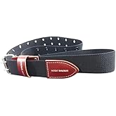 Wide Brown Hybrid Leather Nylon Tool Belt, Black with Maroon Accents, Double Prong Buckle, Adjustable 28-56 Inch