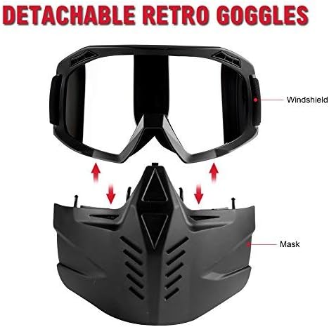 ActionEliters Motorcycle Goggles Mask Detachable Goggles, Motorcycle Motocross face mask Dirt Bike ATV MX Goggles Desert Offroad Racing Fits Men Women Youth