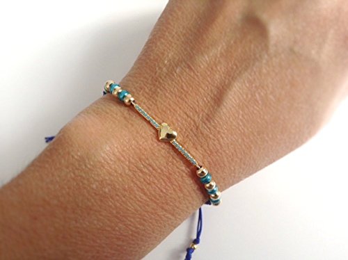 Valentines Bracelets for Women Adjustable Friendship Blue Heart Zirconia Connector