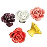 KINGSO DIY Vintage Rose Flower Ceramic Door Knob Pink
