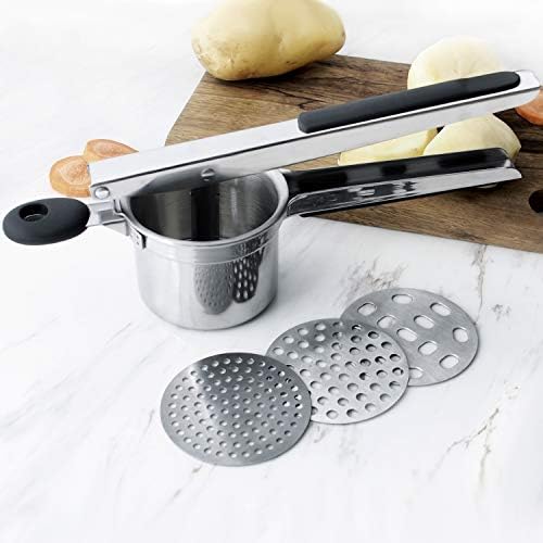 Stainless Steel Potato Ricer with 3 Interchangeable Fineness Discs