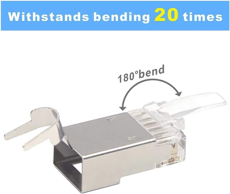 VCELINK CAT6A Connector, RJ45 Connectors Pass Through CAT6A CAT7 Shielded, UL-Listed 3-Prong Gold Plated, CAT7 Connector with Strain Relief Boots (RJ45 Connector-Transparent, Orange, 30-Pack)