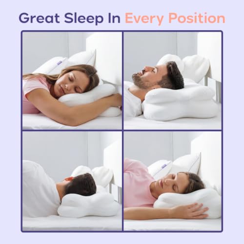 Mellow CloudAlign Memory Foam Pillow for Neck & Shoulder Support, Dual Height Ergonomic Cervical Pillow for Side Back & Stomach Sleepers, Contoured Orthopedic Bed Pillow with Washable Cover, High
