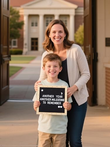 10"×10" Felt Letter Board with LED Lights & Stand, First Day of School Sign | Wall/Desk Display, 450-Letter, Message Custom Signs Poster Board, Baby/Pregnancy Announcement/Classroom/Birthday Decor, Black