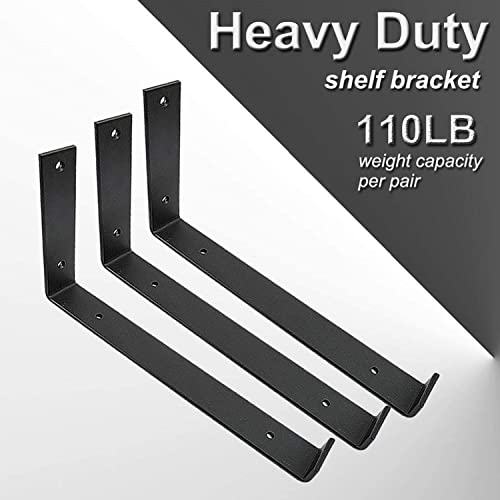 Shelf Brackets 12 Inch Black 6pcs Wall Bracket for Shelves 1/5 Inch