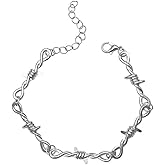 Gothic Barbed Wire Thorns Bracelet for Men Women Chunky Vintage Silver Punk Thin Adjustable Brambles Link Chain Hip Hop Rock Cool Biker Barb Wine Bangle Bracelets Fashion Jewelry Halloween Party Gifts