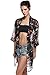 Bluetime Women's 3/4 Sleeve Floral High Low Chiffon Kimono Cardigan Blouse (M, Black)