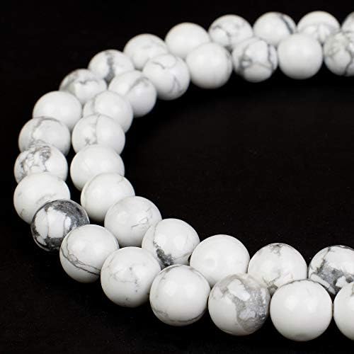 RVG 10mm Natural White Howlite Beads Marble Round Gemstone Loose Stone Mala 15.5 in Strand for Jewelry Making (Approx 38-40 pcs)
