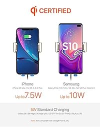 TORRAS Soporte automático de sujeción para cargador inalámbrico para automóvil, soporte de teléfono Qi Air Vent de carga rápida de 7.5W   10W iPhone compatible Xs Max   XR   Xs   8 8 Plus, Samsung Galaxy S10e   S10   S10 Plus   S9   S9 +   Note 9   Note 8