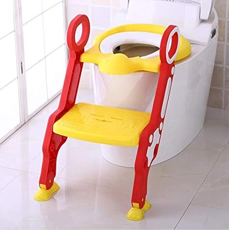 GOCART WITH G LOGO Baby Foldable Potty-Trainer Seat for Toilet Potty Stand with Ladder Step up Training Stool with Non-Slip Steps Ladder Adjustable Foldable for Boys Girls Toddlers Kids (Red)