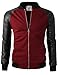 H2H Men's Leather Varsity Baseball Bomber Jacket of Various Styles Wine US M/Asia L (KMOJA0126)