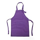 Opromo Colorful Cotton Canvas Kids Aprons with Pocket, Artist Apron & Chef Apron(S-XXL) PURPLE-M