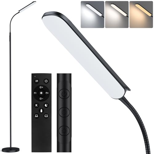 TRUMPETS 18W Stehlampe LED Dimmbar 2000LM mit Fernbedienung Unendliche Farbtemperatur & lineare Leuchtdichte, 360° Flexibler Schwanenhals,1 Hour Timer