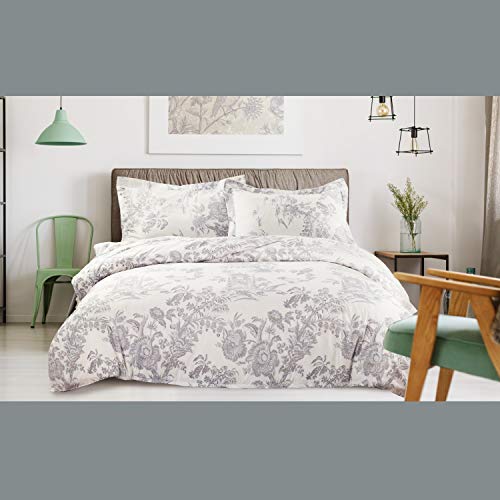 image for Bedsure Duvet Cover Set with Zipper Closure-Printed Grey Toile Reversi