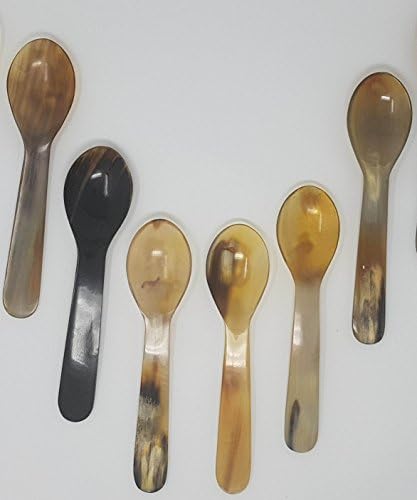 Caviar Spoons with Round Handle Water Buffalo Horn Spoons 7 Inch Set of 6 pieces Sugar Seasoning Salt Spoons