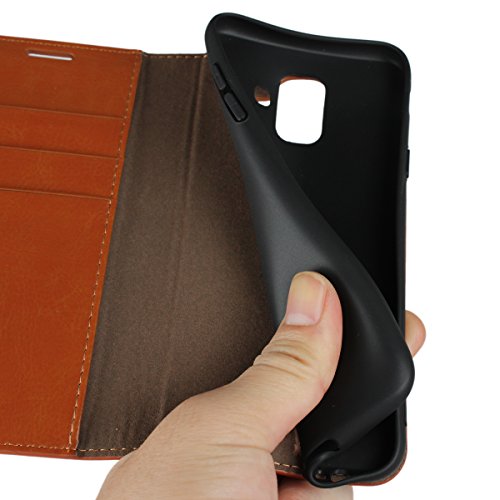 Samsung Galaxy A6 2018 Wallet Case, Jaorty Premium Leather Folio Flip Case Cover Book Design with Kickstand Feature with Card Slots/Cash Compartment for Samsung Galaxy A6 2018 - Khaki