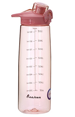 BONISON Sports Bottle Water With Flip Top Lid Leak Proof Bpa Free Drinking Water Bottle, for Travel Yoga Running Outdoor Cycling and Camping, 36 oz., Pink
