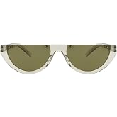 Saint Laurent Women's Cat Eye Sunglasses, Transparent Acetate Frame, Green Lenses, Designer Eyewear, UV Protective Fashion Sunglasses, Luxury Women's Sunglasses, 58mm