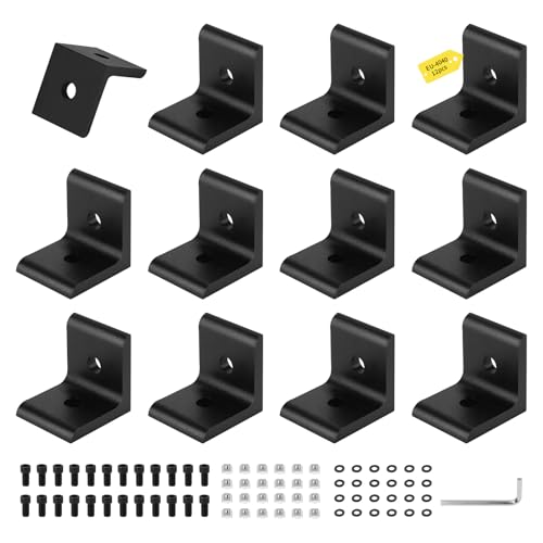 SUPAWAY Set of 12 Fixing for Aluminium Profiles 40 x 40, 40 x 80 Slot 8 – Corner Connectors with Screw and Allen Key for Aluminium Profiles, Reinforcements (Black – 4040)