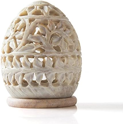 Artistic India Soapstone Tealight Candle Holder Oval ,4" ,Shaped with Intricate Tendril Openwork--Table Decorative Candle Holders for Home, Living Room &amp; Office.