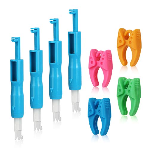 Magicfour 4 Pack Needle Threader, Needle Threader for Hand Sewing Automatic Needle Threader Sewing Machine with 4 Pcs Bobbin Holder Clamps Inserter Tool for Sewing Machine