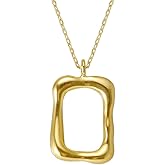 MUSTHAVE Abstract Rectangle Pendant Necklace, 18K Gold Plated Bold Rectangle Necklace, Organic Open Frame Charm, Minimalist Geometric Jewelry for Women, 16+2" Chain, Gift for Her (Yellow Gold)